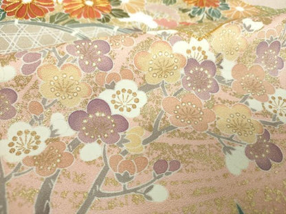 平和屋着物●訪問着　駒刺繍　地紙八つ橋花文　金彩　三越扱い　正絹　逸品　DABI6237ps