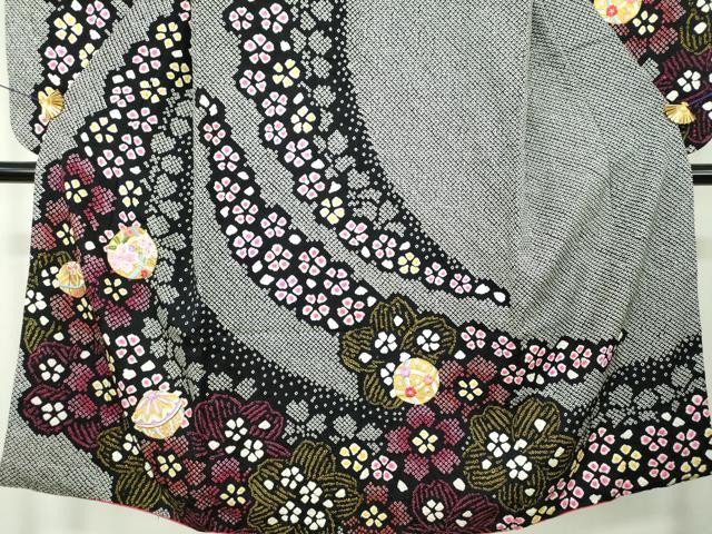 平和屋着物∵女の子　十三参り　子供　振袖　総絞り　刺繍　ラインストーン　花手毬　黒地　金彩　そごう扱い　正絹　逸品　DABI6223ps
