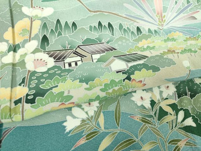 平和屋着物●訪問着　友禅　作家物　風景花文　暈し染め　正絹　逸品　DABI6235ps