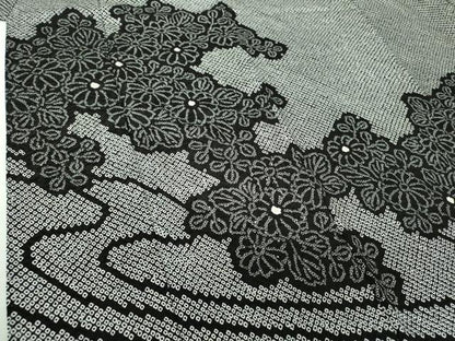 平和屋着物●訪問着　総絞り　流水菊　黒地　正絹　逸品　DABI6220ps