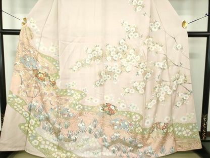 平和屋着物●訪問着　駒刺繍　地紙八つ橋花文　金彩　三越扱い　正絹　逸品　DABI6237ps