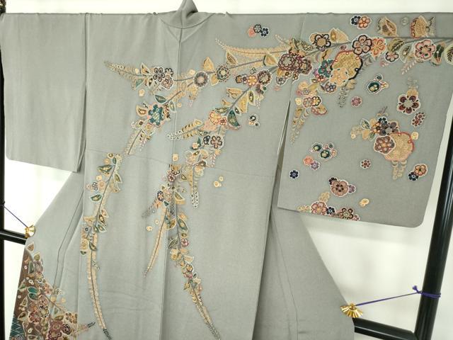 平和屋着物●中国三大刺繍　スワトウ相良刺繍　汕頭相良刺繍　総刺繍　訪問着　雪輪花文　鬼しぼ縮緬　金糸　正絹　逸品　DABI6236ps