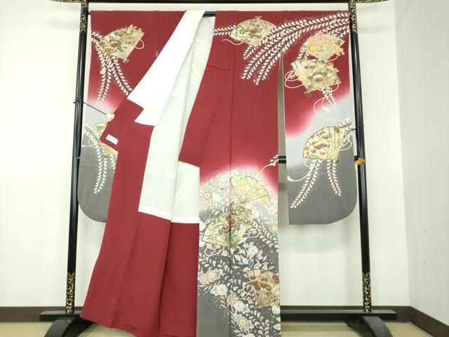 平和屋着物●越後十日町の一流染匠　桐屋・翠山工房　振袖　絞り　檜扇花文　暈し染め　金銀彩　やまと誂製　正絹　逸品　DABI6233ps