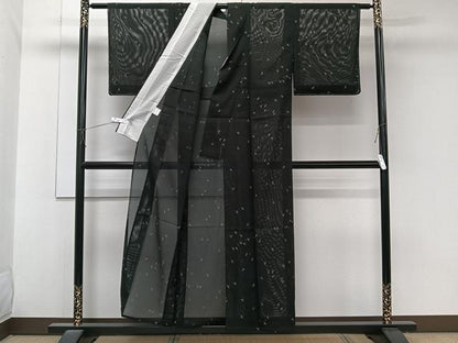 平和屋着物＊夏物　小紋　絽　蜻蛉　黒地　さんび謹製　洗える着物　未使用　CABK8888xi