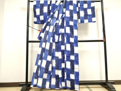 平和屋着物∴夏物　浴衣　麻の葉文様　綿　逸品　DABI8801cd