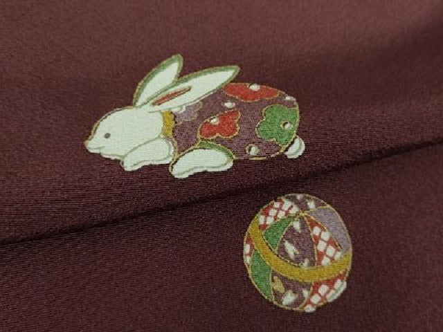 平和屋着物●上質な小紋　桜手毬　兎　金彩　正絹　逸品　DABI6205ps