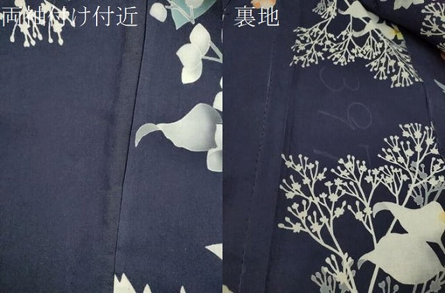 平和屋着物∴夏物　浴衣　注染　枝花文　手縫い　綿　逸品　CABK6596ze