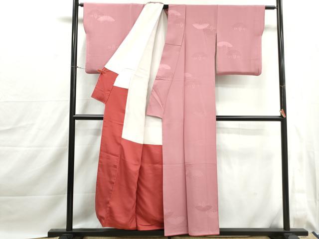 平和屋着物■上質な色無地　桐地紋　紅梅色　正絹　逸品　DABJ0079qa