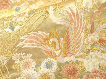 平和屋着物▼六通柄袋帯　唐織　鳳凰花文　金糸　正絹　逸品　DABI7127fe