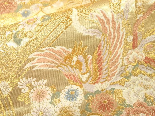 平和屋着物▼六通柄袋帯　唐織　鳳凰花文　金糸　正絹　逸品　DABI7127fe