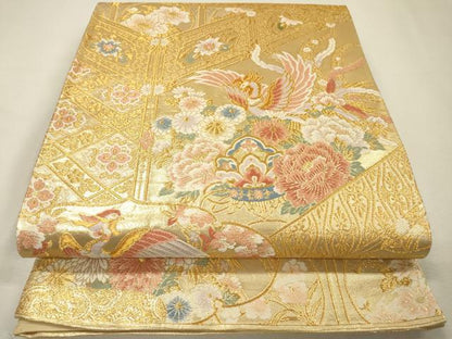 平和屋着物▼六通柄袋帯　唐織　鳳凰花文　金糸　正絹　逸品　DABI7127fe