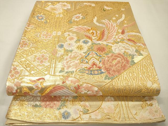 平和屋着物▼六通柄袋帯　唐織　鳳凰花文　金糸　正絹　逸品　DABI7127fe