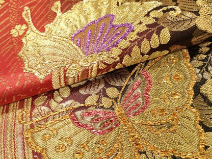 平和屋着物▼六通柄袋帯　辻が花　舞蝶花文　金糸　鈴乃屋扱い　正絹　逸品　DABI7181fe