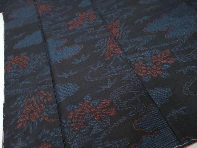 平和屋着物●結城紬　80亀甲　流水草花文　正絹　逸品　未使用　DABI9041ud
