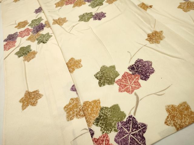 平和屋着物▽上質な小紋　単衣　枝楓　正絹　逸品　DABI7278fe