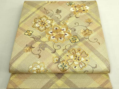 平和屋着物●極上　ひなや工房　くむ・あむ・おる　伊豆蔵明彦　太鼓柄袋帯　刺繍　花唐草　金糸　逸品　DZAB9307kh6