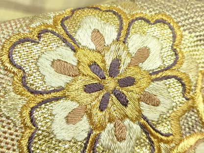 平和屋着物●極上　ひなや工房　くむ・あむ・おる　伊豆蔵明彦　太鼓柄袋帯　刺繍　花唐草　金糸　逸品　DZAB9307kh6
