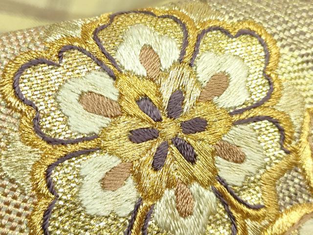 平和屋着物●極上　ひなや工房　くむ・あむ・おる　伊豆蔵明彦　太鼓柄袋帯　刺繍　花唐草　金糸　逸品　DZAB9307kh6
