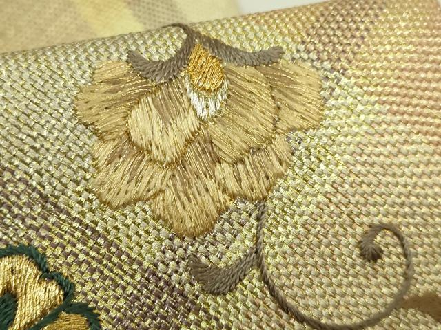平和屋着物●極上　ひなや工房　くむ・あむ・おる　伊豆蔵明彦　太鼓柄袋帯　刺繍　花唐草　金糸　逸品　DZAB9307kh6