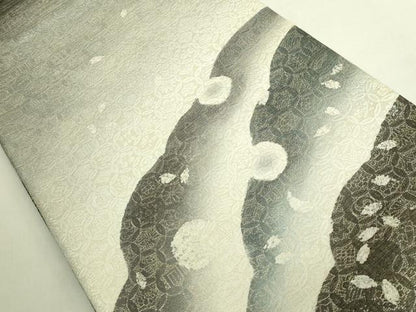 平和屋着物●極上　両方向　両面　全通柄袋帯　雪輪舞桜　横段　瓢箪　銀糸　逸品　DZAB9311kh6