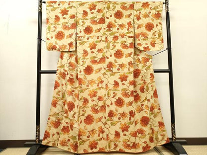 平和屋着物●上質な小紋　地紋起こし　更紗花文　正絹　逸品　DABI7313fe