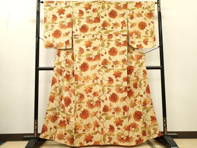 平和屋着物●上質な小紋　地紋起こし　更紗花文　正絹　逸品　DABI7313fe