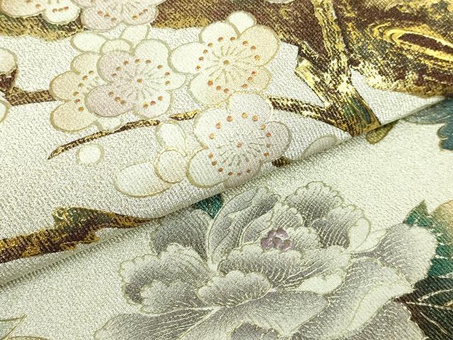 平和屋本店●極上　国際的伝統工芸作家　十二代・藤林徳扇 苑寿 太鼓柄袋帯 綴れ 枝梅文 金銀彩 共箱・たとう紙付 逸品 未使用 DZAB9389kh6