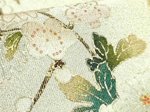 平和屋本店●極上　国際的伝統工芸作家　十二代・藤林徳扇 苑寿 太鼓柄袋帯 綴れ 枝梅文 金銀彩 共箱・たとう紙付 逸品 未使用 DZAB9389kh6