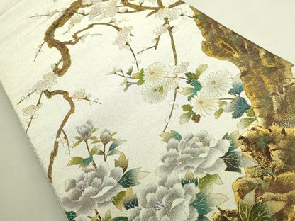 平和屋本店●極上　国際的伝統工芸作家　十二代・藤林徳扇 苑寿 太鼓柄袋帯 綴れ 枝梅文 金銀彩 共箱・たとう紙付 逸品 未使用 DZAB9389kh6