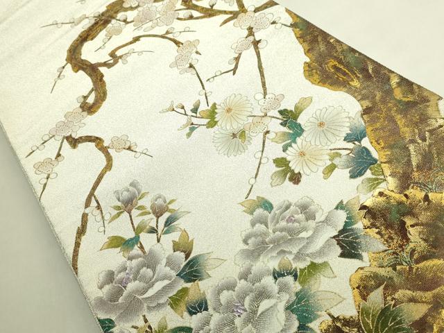 平和屋本店●極上　国際的伝統工芸作家　十二代・藤林徳扇 苑寿 太鼓柄袋帯 綴れ 枝梅文 金銀彩 共箱・たとう紙付 逸品 未使用 DZAB9389kh6