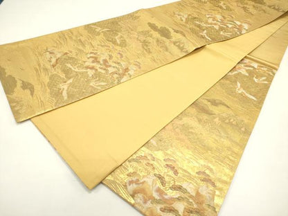 平和屋着物◎六通柄袋帯　飛鶴風景松文　金銀糸　引箔　正絹　逸品　DABH5383ea