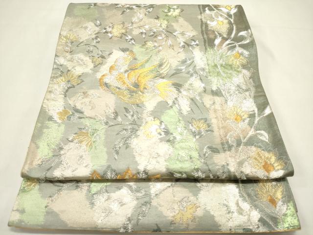 平和屋着物◎六通柄袋帯　更紗花鳥文　金銀糸　正絹　逸品　DABH5381ea