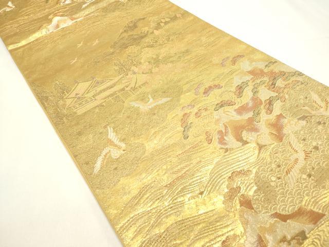 平和屋着物◎六通柄袋帯　飛鶴風景松文　金銀糸　引箔　正絹　逸品　DABH5383ea