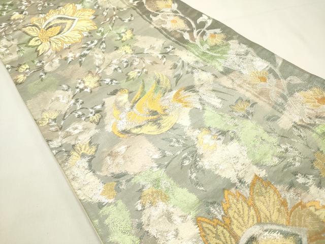 平和屋着物◎六通柄袋帯　更紗花鳥文　金銀糸　正絹　逸品　DABH5381ea