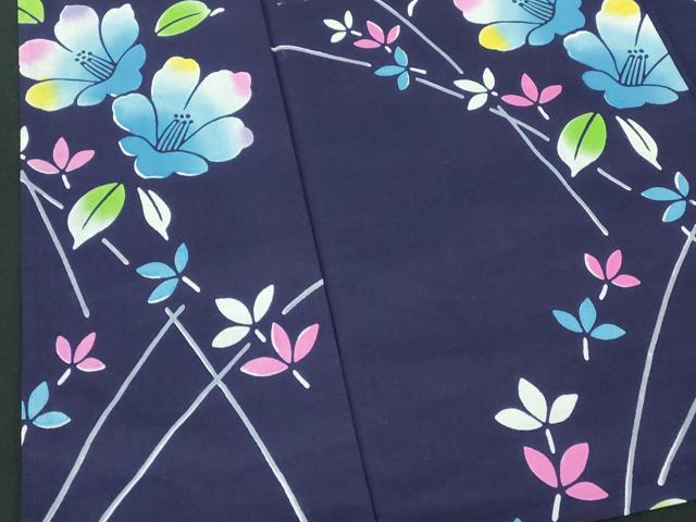 平和屋着物∴夏物　浴衣　注染　手縫い　草花文　綿　逸品　DABI8814cd