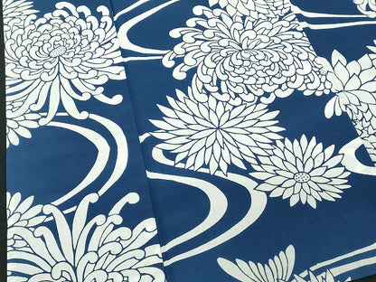 平和屋着物∴夏物　浴衣　注染　手縫い　流水花文　乱菊　綿　逸品　DABI8805cd