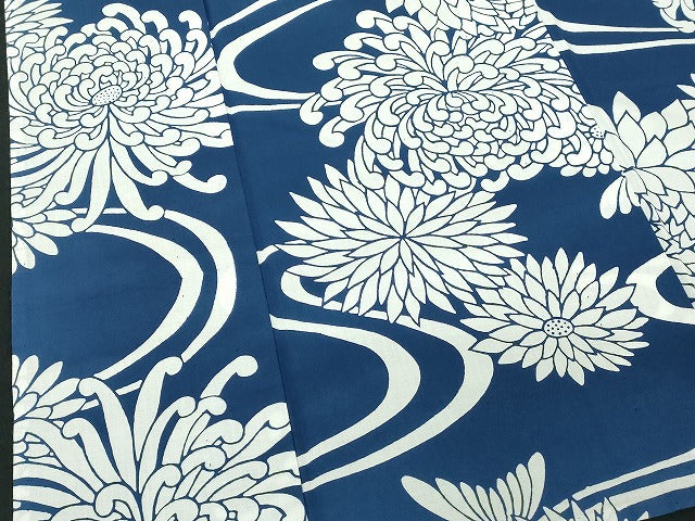 平和屋着物∴夏物　浴衣　注染　手縫い　流水花文　乱菊　綿　逸品　DABI8805cd
