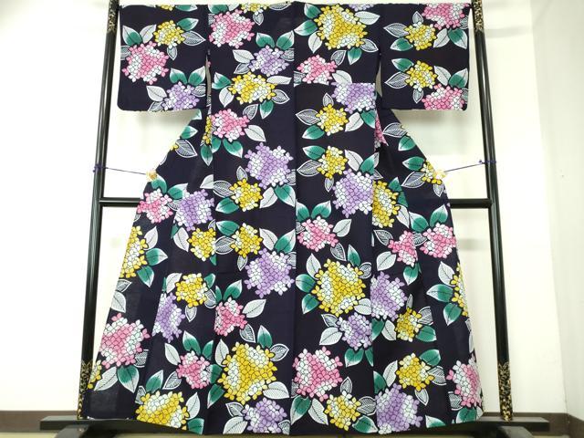 平和屋着物∴夏物　浴衣　注染　手縫い　紫陽花　綿　逸品　DABI8823cd
