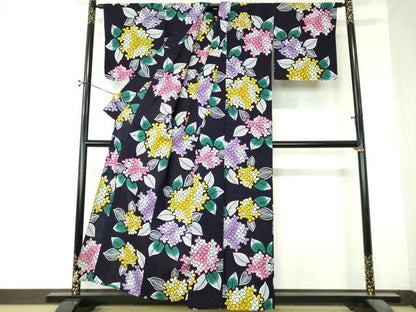 平和屋着物∴夏物　浴衣　注染　手縫い　紫陽花　綿　逸品　DABI8823cd