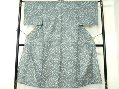 平和屋着物∴夏物　綿紅梅　小紋・浴衣兼用　手縫い　雲取り花文　綿絹　逸品　DABI8817cd