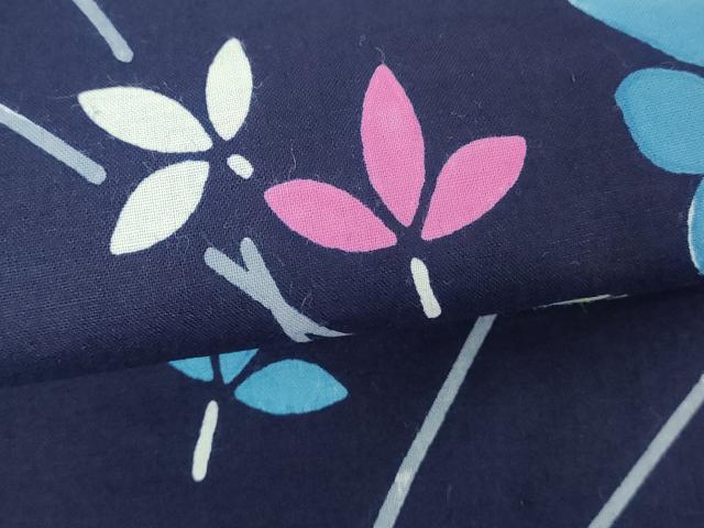 平和屋着物∴夏物　浴衣　注染　手縫い　草花文　綿　逸品　DABI8814cd