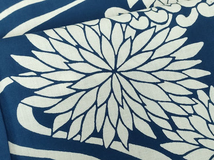 平和屋着物∴夏物　浴衣　注染　手縫い　流水花文　乱菊　綿　逸品　DABI8805cd