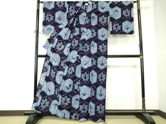 平和屋着物∴夏物　浴衣　有松鳴海絞り　亀甲花文　綿　逸品　DABI8841cd