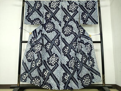 平和屋着物∴夏物　浴衣　有松鳴海絞り　幾何学花文　綿　逸品　DABI8844cd