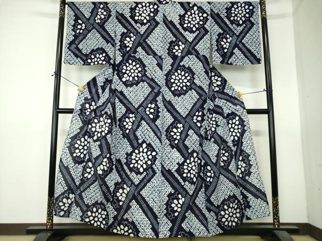 平和屋着物∴夏物　浴衣　有松鳴海絞り　幾何学花文　綿　逸品　DABI8844cd