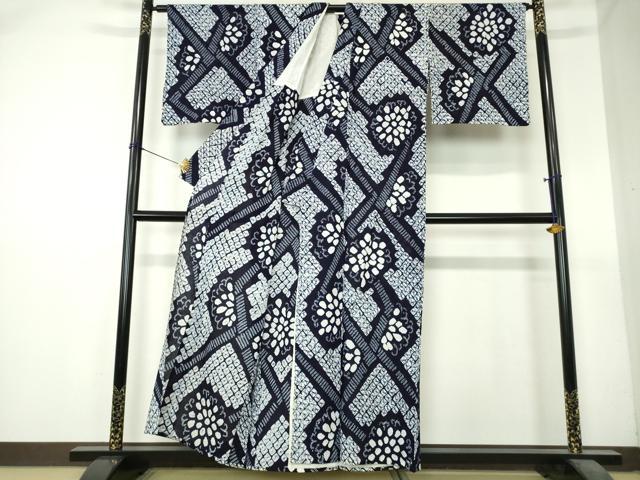 平和屋着物∴夏物　浴衣　有松鳴海絞り　幾何学花文　綿　逸品　DABI8844cd