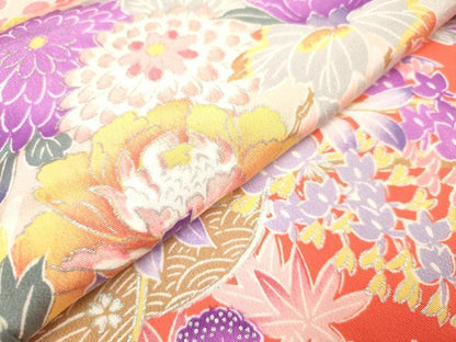 平和屋着物[]七五三　女の子　７歳　祝着　四つ身　花車文　銀彩　逸品　DABH5393ea