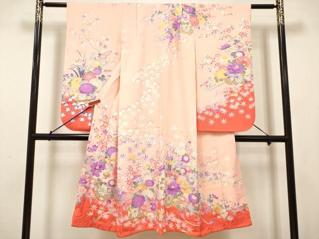 平和屋着物[]七五三　女の子　７歳　祝着　四つ身　花車文　銀彩　逸品　DABH5393ea