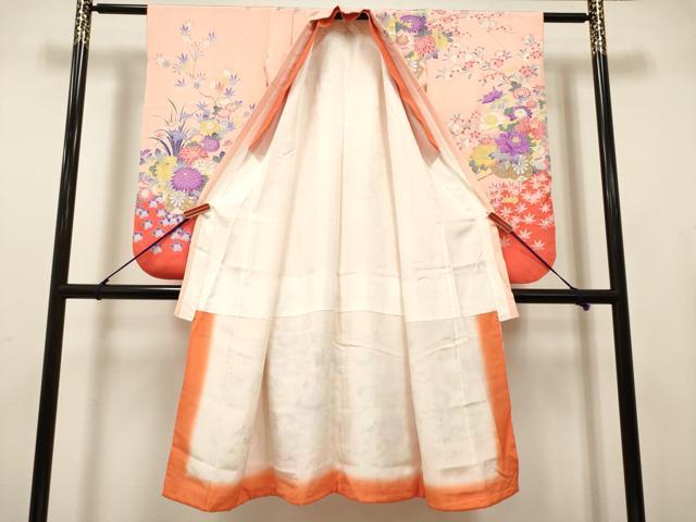 平和屋着物[]七五三　女の子　７歳　祝着　四つ身　花車文　銀彩　逸品　DABH5393ea
