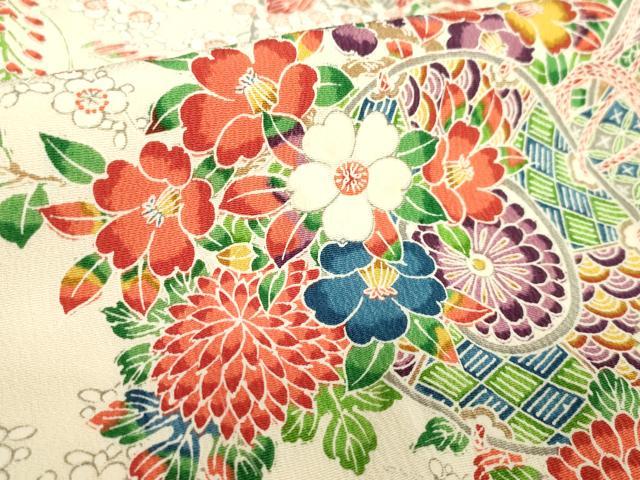 平和屋着物[]七五三　女の子　３歳　祝着　三つ身　鼓花文　逸品　DABH5466ea